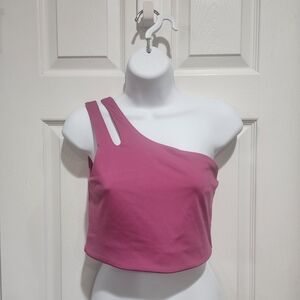 Fabletics Women's Medium Pink Asymmetrical Double Strap Midi Sports Bra